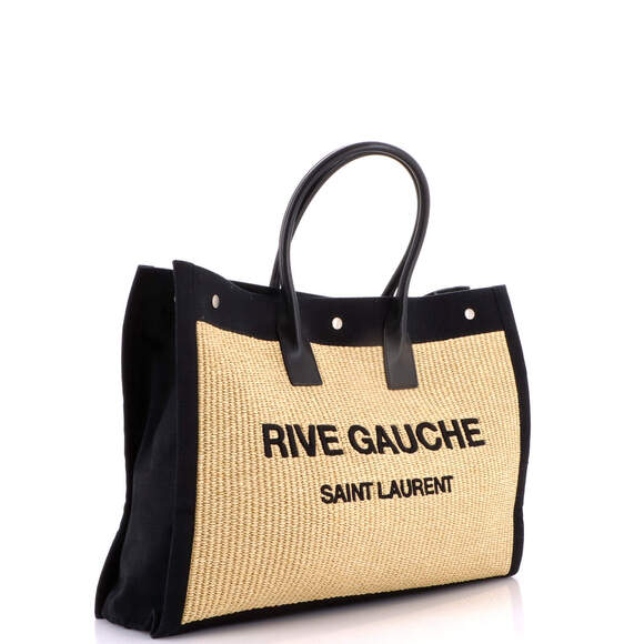 Saint Laurent Large Rive Gauche Shopper Tote Raffia with Canvas - Picture 2 of 7